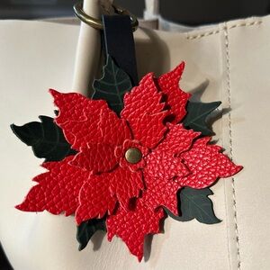 Red Poinsettia Leather Charm, Flair, Keychain